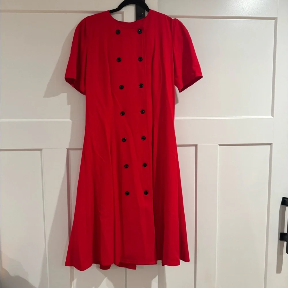 Vintage‎ Liz Claiborne Red Midi Dress with Black Buttons
